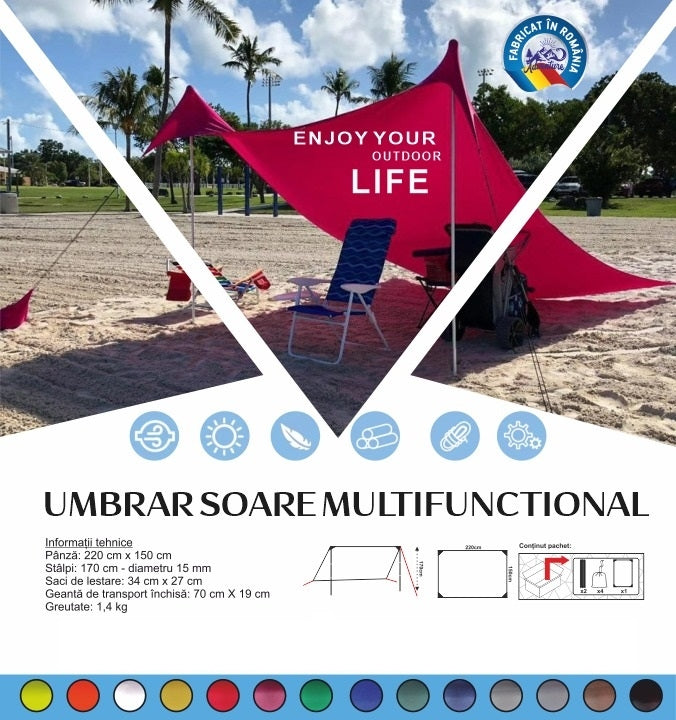 Umbrar Soare Multifunctional, pentru plaja sau camping Fabricat in Romania