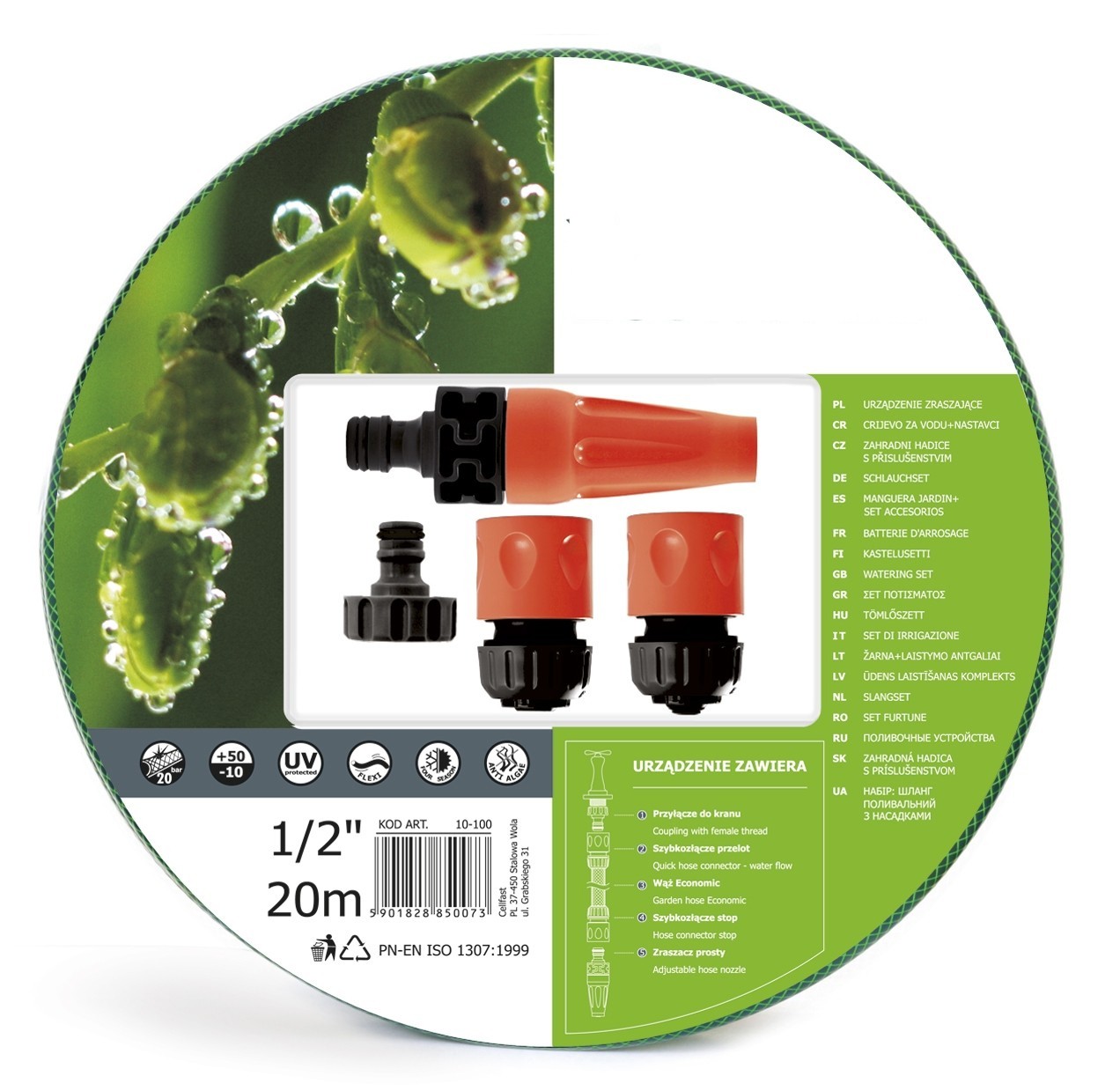 Stoc Limitat! Furtun de gradina cu insertie textila, diametru 1/2 20m, cu conectori si duza reglabila