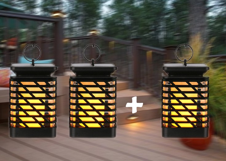 Oferta 2 + 1 Gratis, lampa solara tip felinar cu efect flacara