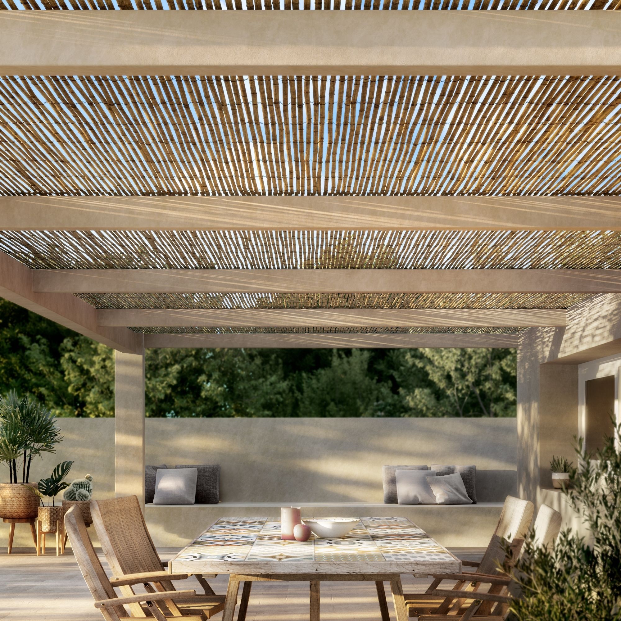 Plasă de umbrire cu paravan din bambus/trestie, înălțime 100/150 cm, lungime 3 m, grad de protecție 60%: Soluție eficientă pentru umbrire și intimitate