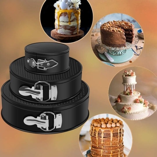 SET 3x Forme rotunde pentru prajituri, Metalice, Culoare negru