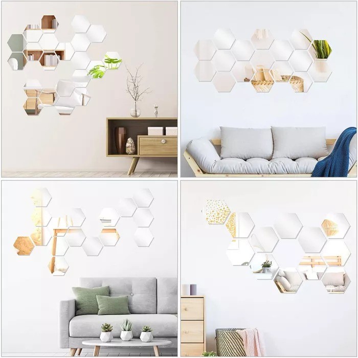 Set de 12 oglinzi acrilice, hexagonale decorative