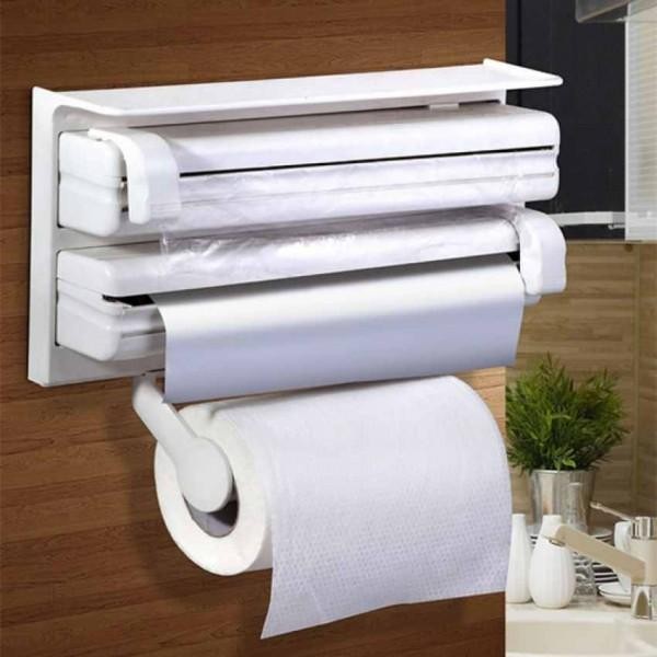 Dispozitiv 4in1, Dispenser triplu pentru folie aluminiu, folie strech si rola servetele cu spatiu depozitare