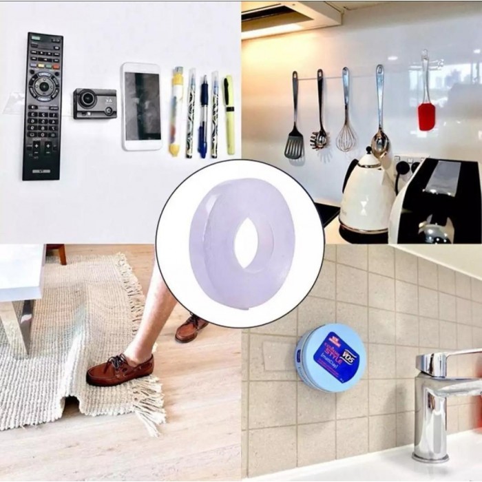 Bandă dublu adezivă, multifuncțională, care nu lasă urme, transparentă și ușor de îndepărtat