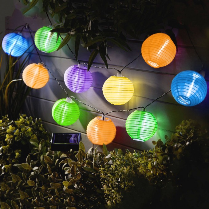 Instalatie solara de gradina, sir de 10 lampioane, multicolore