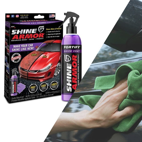 Kit intretinere auto, Ceara lichida Shine Armor 236 ml + Laveta microfibra 3 in 1 