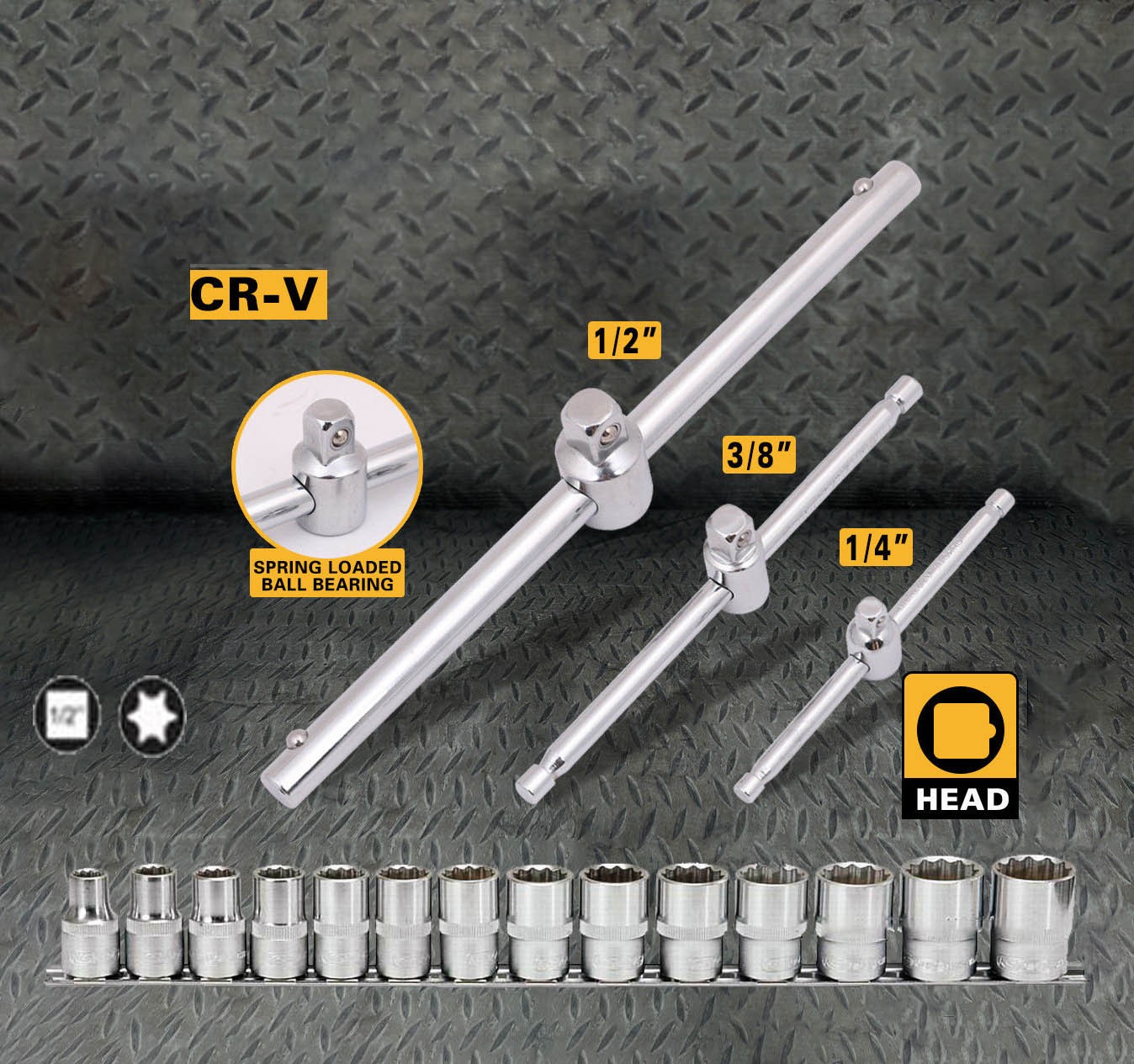 Set 17 piese chei tubulare torx cu sina si antrenor culisant