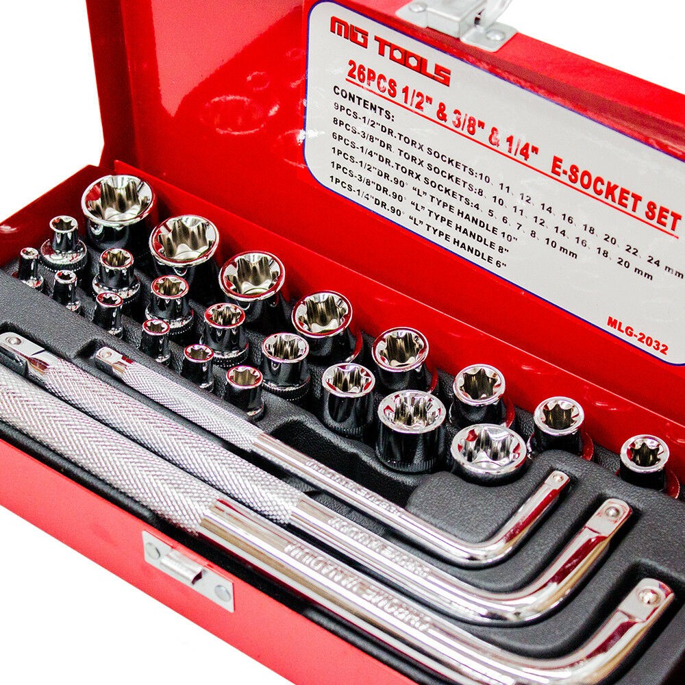 Trusa set chei tubulare cu antrenor tip L 1/4, 1/2, 3/8, 26 piese