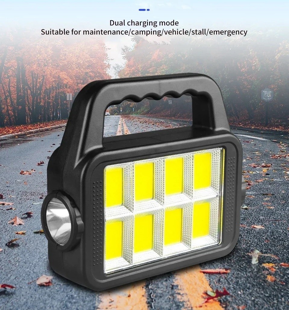 Lanterna LED COB multifunctionala cu acumulator incorporat, 3 moduri de iluminare, incarcare solara, functie de power bank