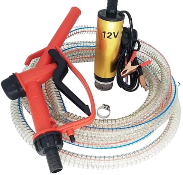 Pachet pompa transfer benzina motorina si alte lichide 12V cu furtun 3 metri si pistol
