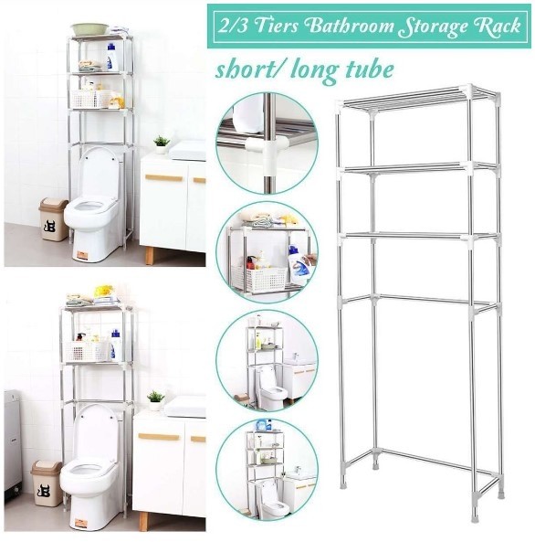 Raft metal pentru baie pe podea cu 3 rafturi 55x25x150cm