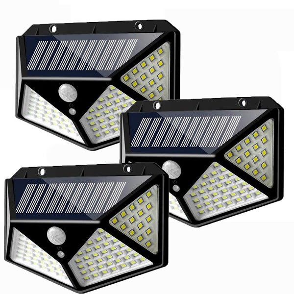 Set 3 Lampi cu panou solar, 100 LED si senzor de miscare 