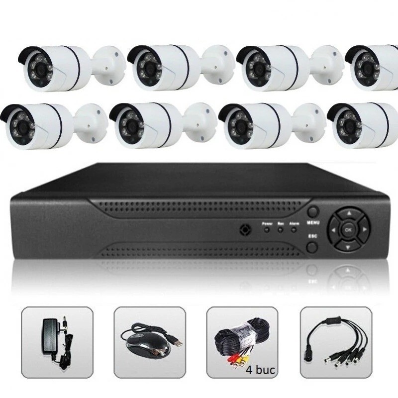 Sistem complet DVR supraveghere video cu 8 camere pentru interior exterior