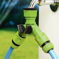 Distribuitor apa, pentru furtun gradina, cu 2 cai, cu robinet, ABS 1/2-3/4