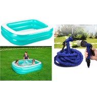 Pachet pentru gradina! Piscina gonflabila, 201 X 150 X 51 CM + Furtun de gradina expandabil, Xhose, 30 metri