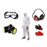 Echipament de protecție pentru atomizor: combinezon, mască cu filtru, ochelari, cască antifoane, mănuși