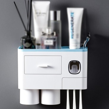 Sertar multifuntional pentru baie , dispenser pasta de dinti, suport 4 periute si 2 pahare magnetice