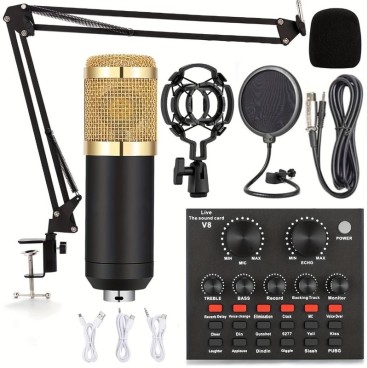 Microfon Profesional de Studio cu Condensator MR™ – BM800 + Placă de Sunet V8